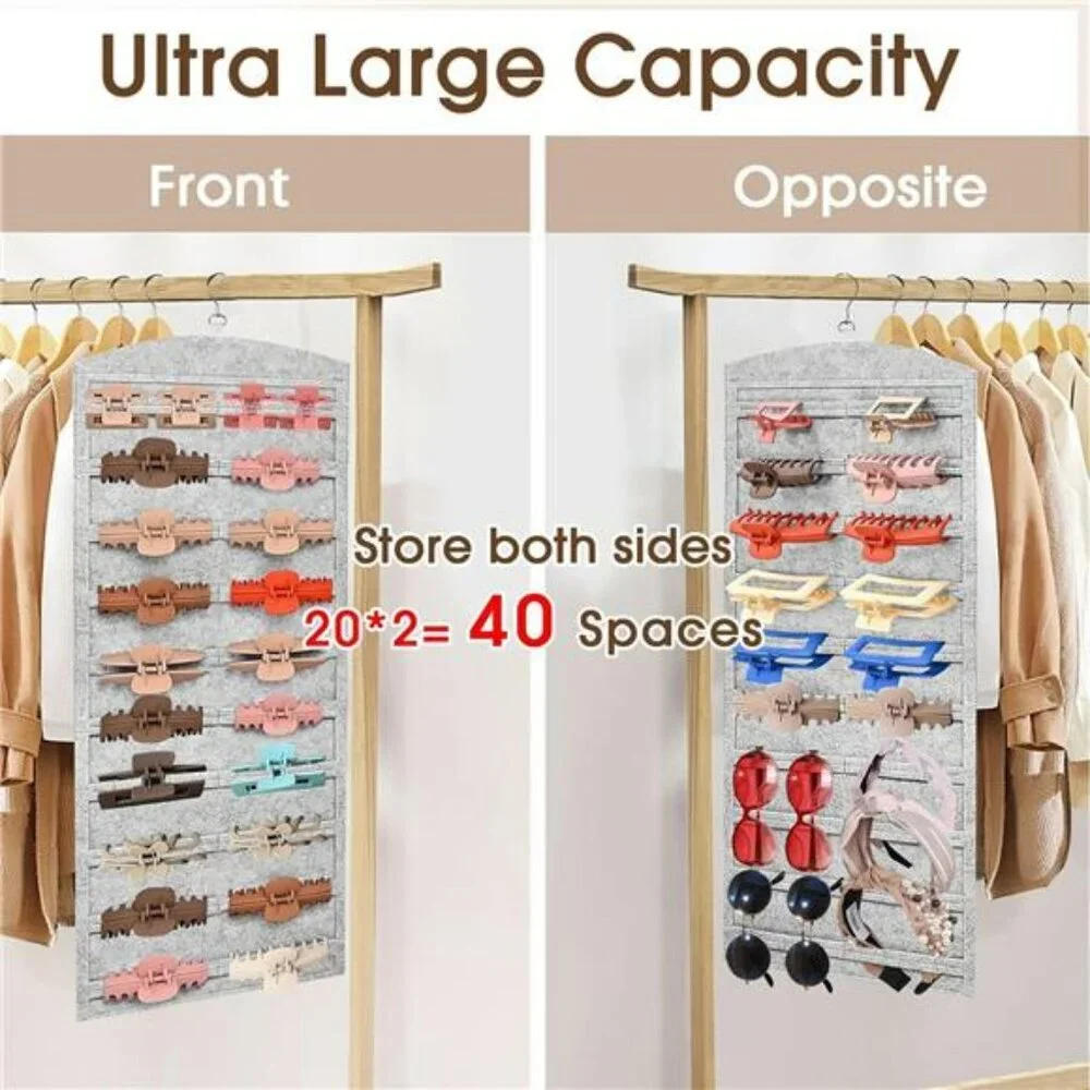 Double Sided Hair Clip Organizer Hanging Claw Clip Holder Storage with 40 Slots